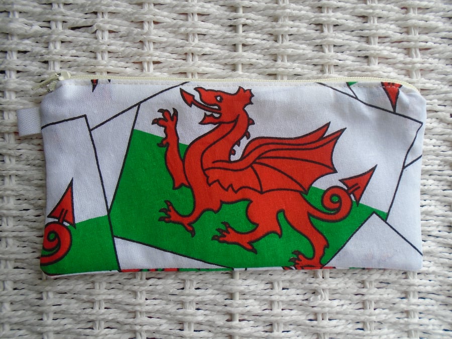 Welsh Flag Dragon Pencil Case or Small Make Up Bag.