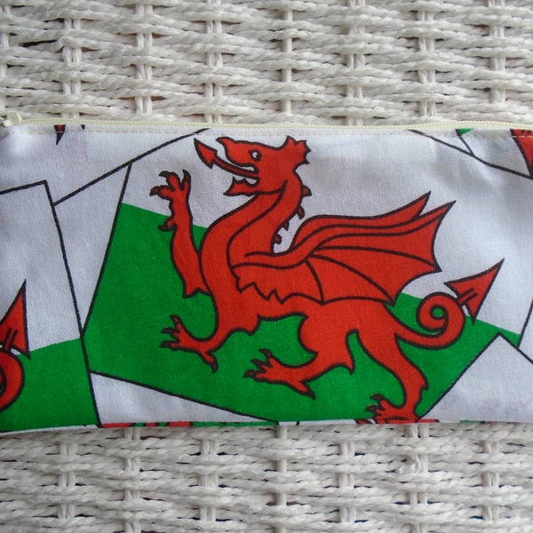Welsh Flag Dragon Pencil Case or Small Make Up Bag.