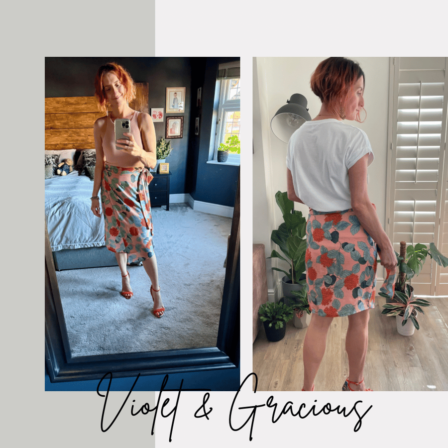 Pink Floral Wrap Short Skirt .  Tie Side Skirt . Floral Skirt . Size 8