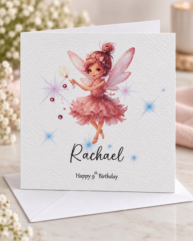 Pretty Fairy Pink Birthday Card for Daughter Granddaughter Fairy Gift