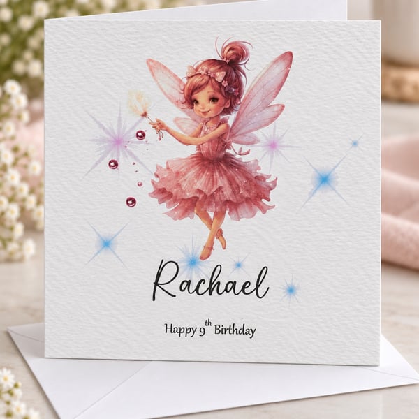 Pretty Fairy Pink Birthday Card for Daughter Granddaughter Fairy Gift