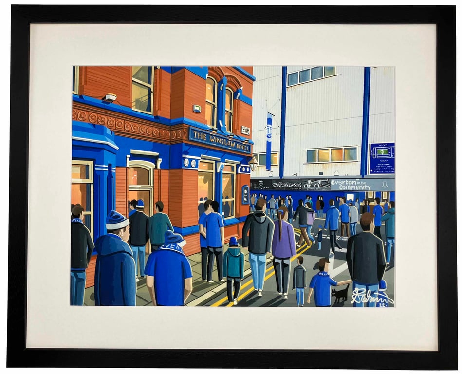 Everton, Retro Goodison Park, Framed Football Art Print. 20" x 16" Frame Size