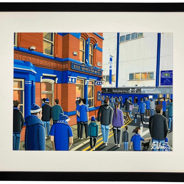 Everton, Retro Goodison Park, Framed Football Art Print. 20" x 16" Frame Size