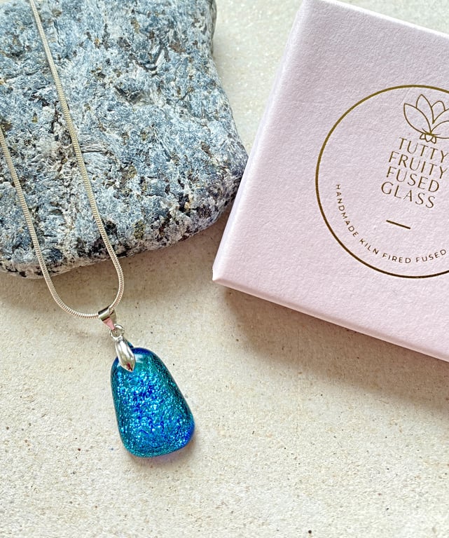 Ocean Spark – Handmade Fused Glass Pendant Necklace