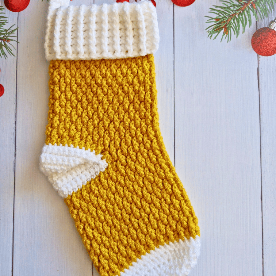 Handmade Large Christmas Stocking – Mustard and White - CLEARANCE 