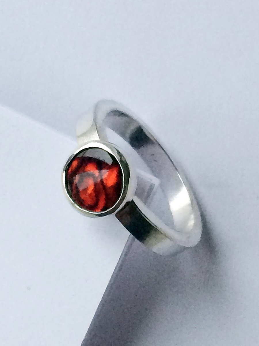 Red New Zealand Paua Shell Ring Set in Sterling Silver