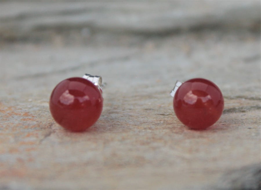 Carnelian Sterling Silver Stud Earrings 6mm