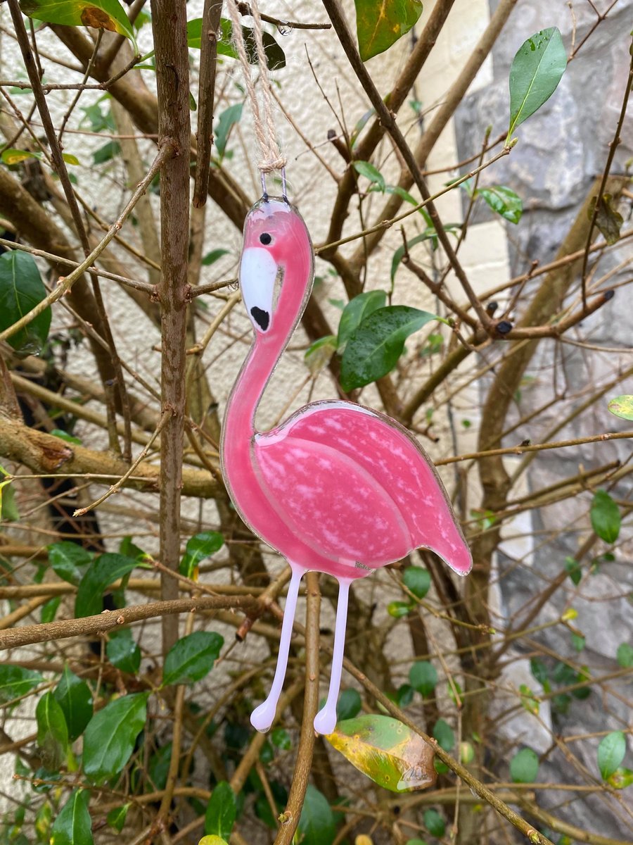 Fused Glass Birds, FLAMINGO bird lover gift, Tropical Bird, hanging bird