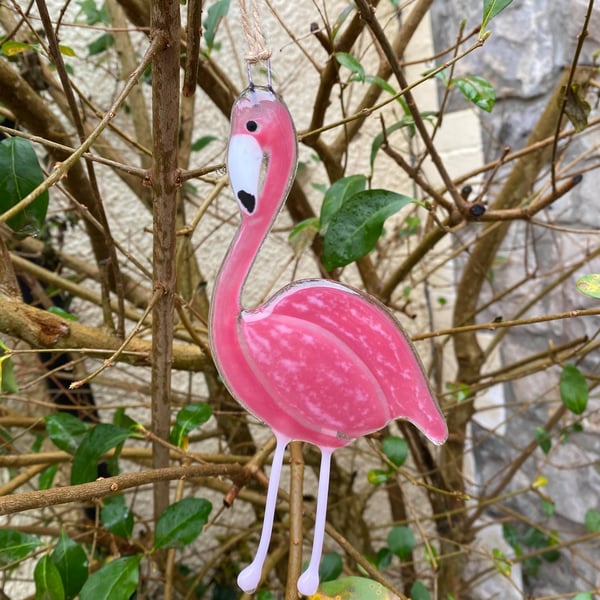 Fused Glass Birds, FLAMINGO bird lover gift, Tropical Bird, hanging bird