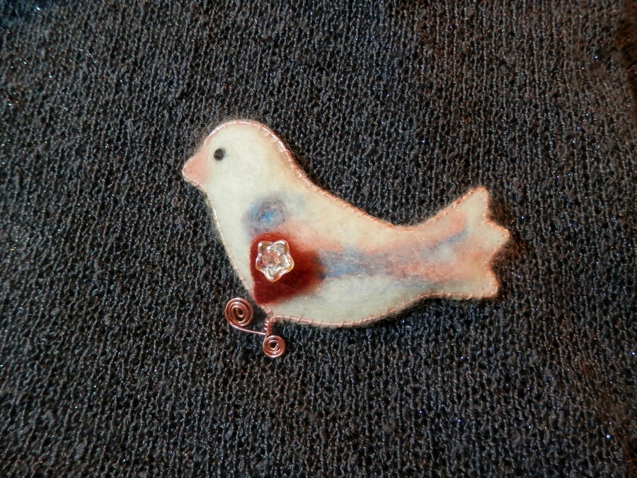 Needle Felted White Dove Brooch