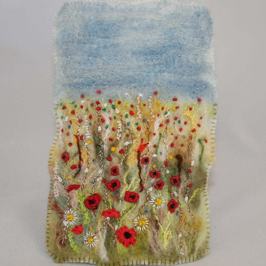 Embroidered and Felted Hanging - Poppy Fields