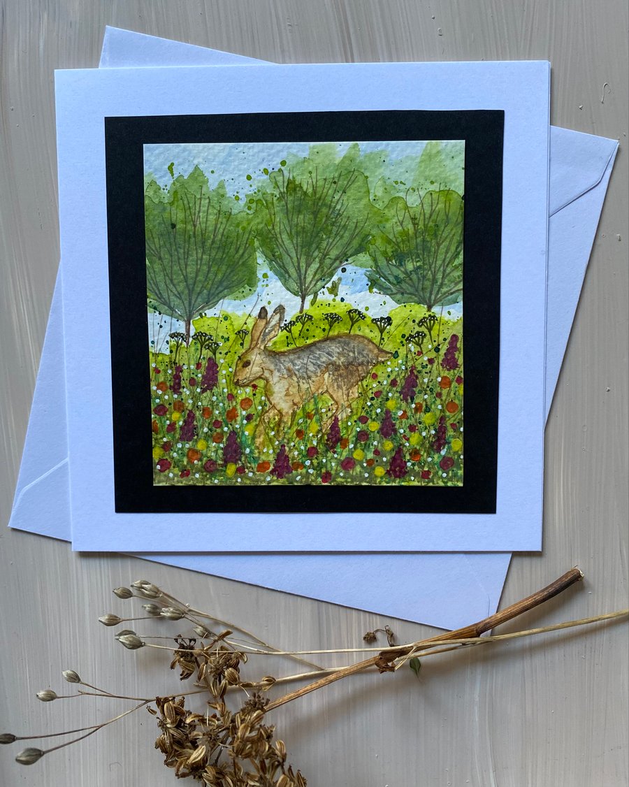 Hare greetings card original artwork