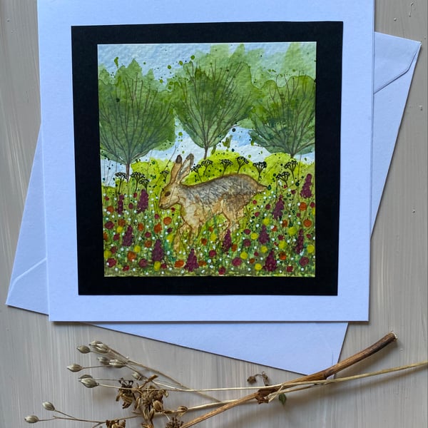 Hare greetings card original artwork