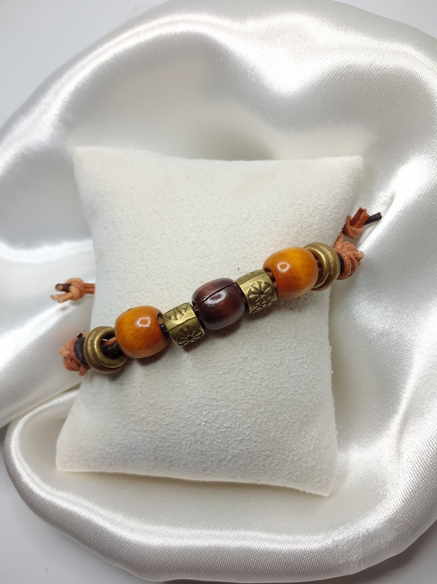 Wooden Beads & Bronze Chunky Bracelet