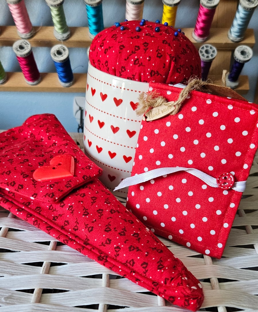 Sewing Set, Scissor case, Needle case and Pin Cushion