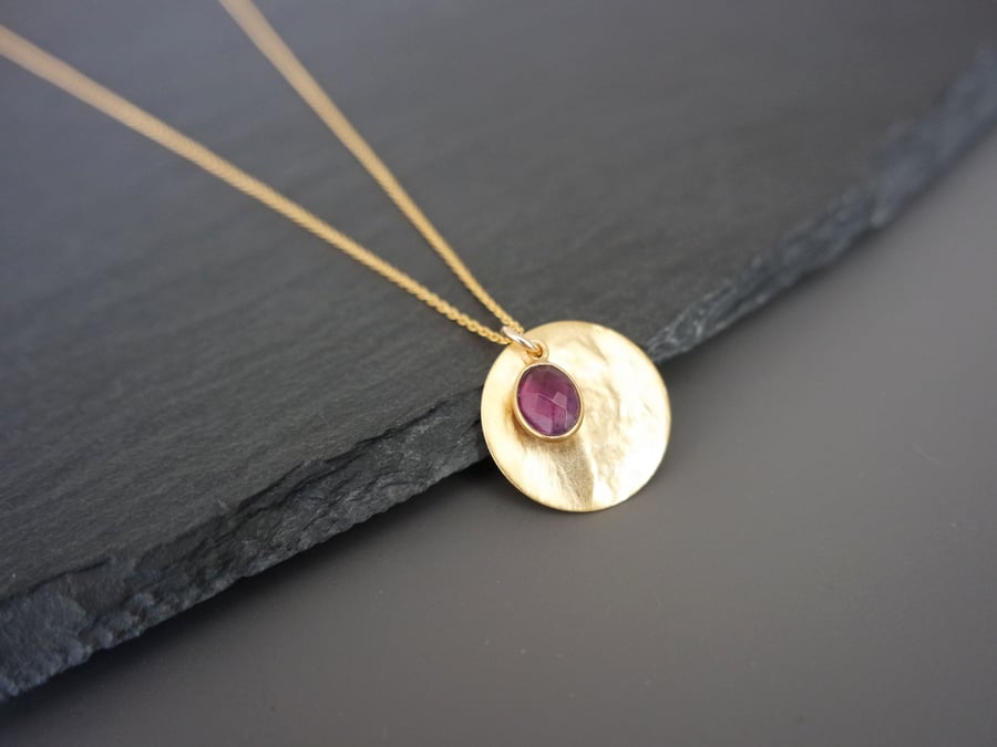 Amethyst Gemstone Necklace, gold, purple 925 Silver, gold Vermeil