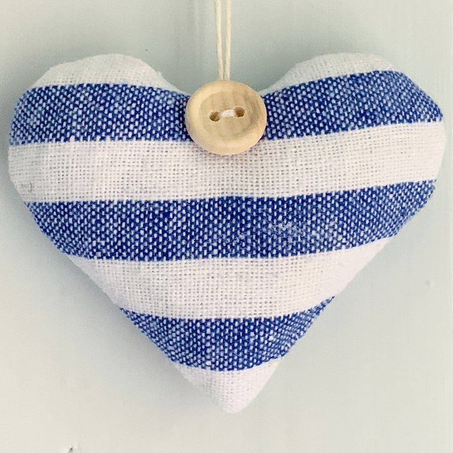 LINEN LAVENDER HEART - blue and white stripes, short heart shape