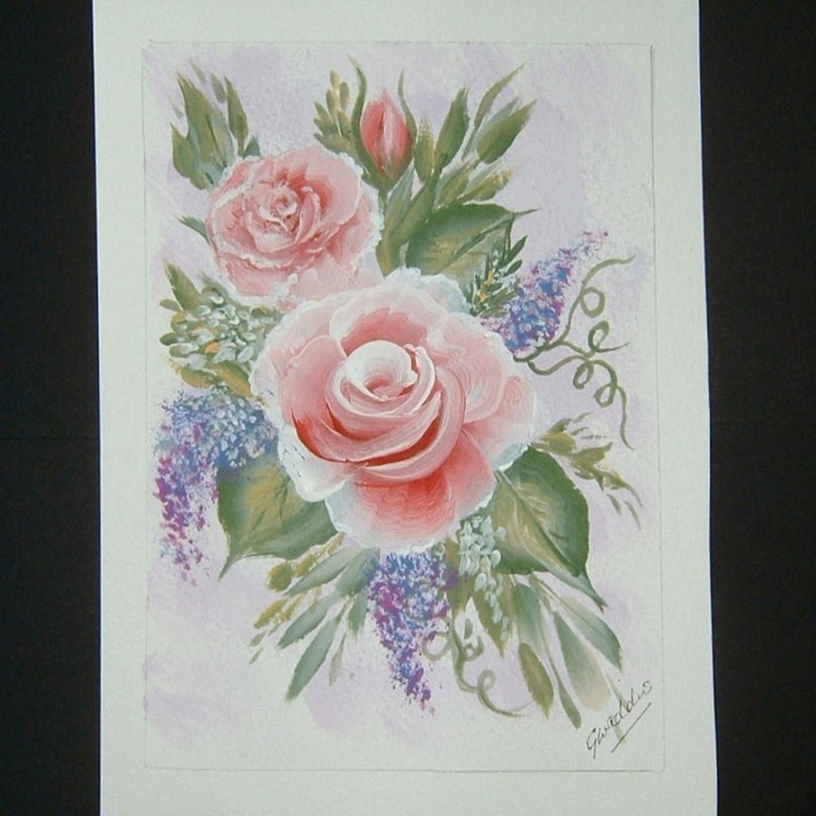 floral flower art painting acrylic roses 7x5" original. ref 578