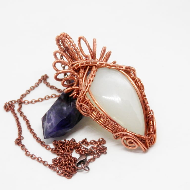 Stunning Elven Style Copper Necklace With White Moonstone