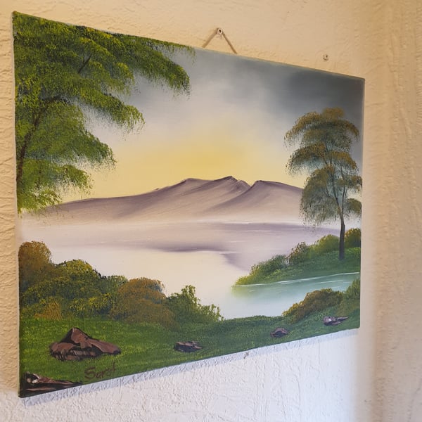 mountain reflection original oil painting 