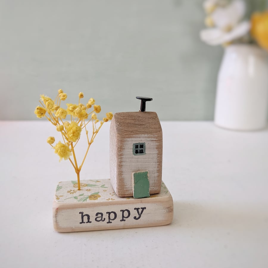 Little Wooden Handmade House and Base in a Bag - happy