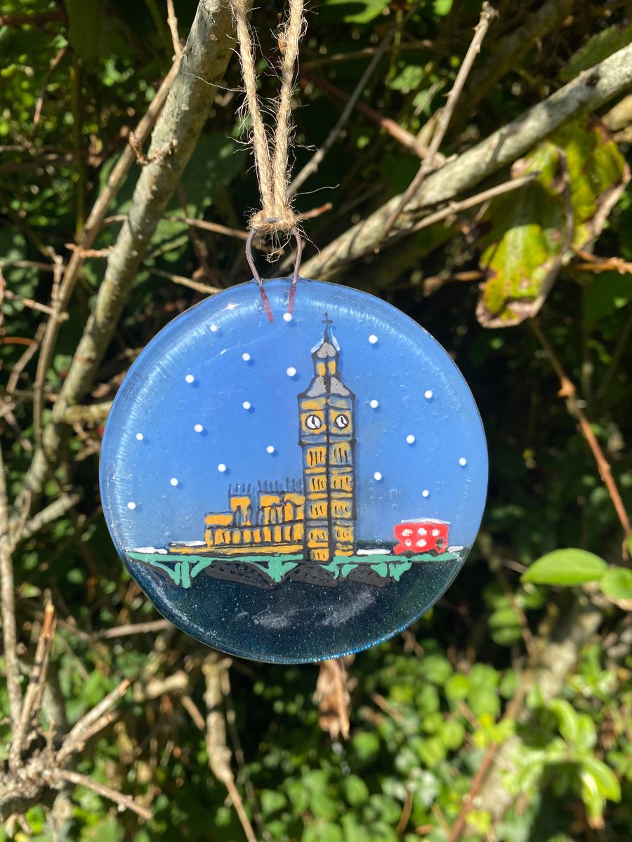 Fused Glass Hand painted Landmark Bauble, Houses of Parliament London