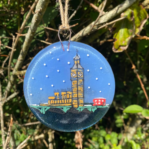 Fused Glass Hand painted Landmark Bauble, Houses of Parliament London