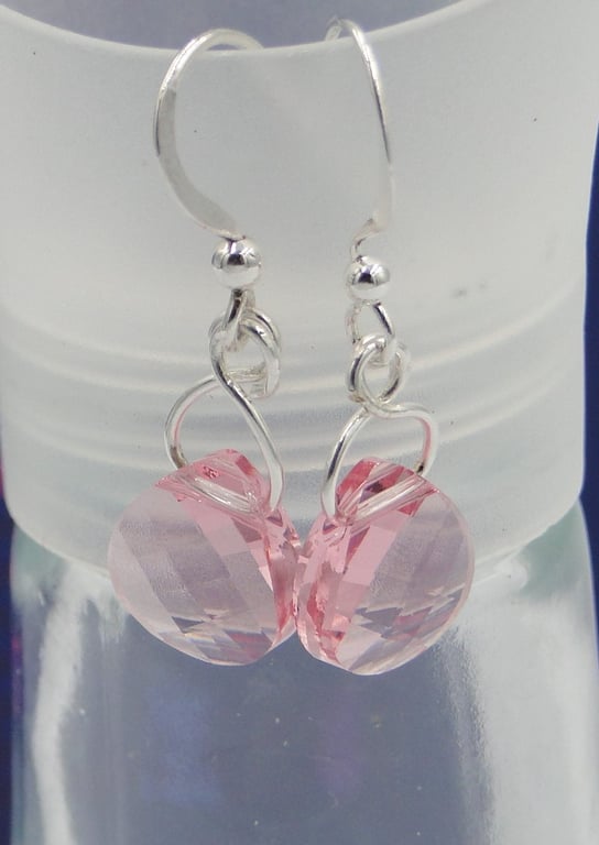 Pretty pink crystal earrings on a silver hook.  Stocken fillers  Sparkly