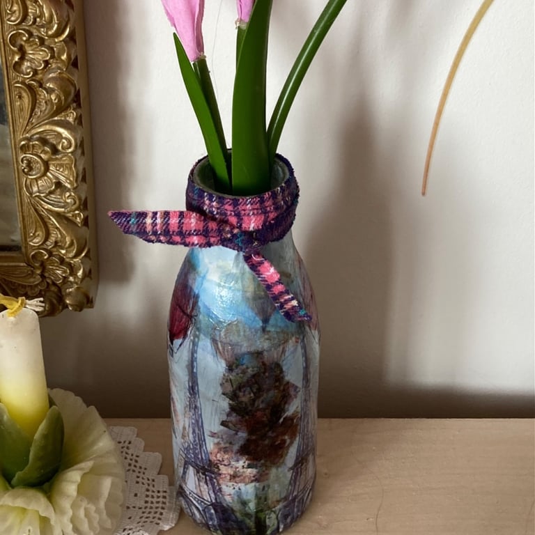 Paris World's Fair in 1900 Depicted on Decoupaged Glass Bottle