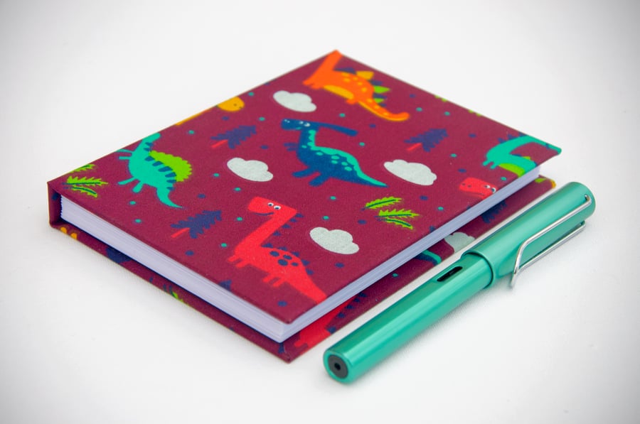 A6 Notebook with dinosaur cover and recycled paper