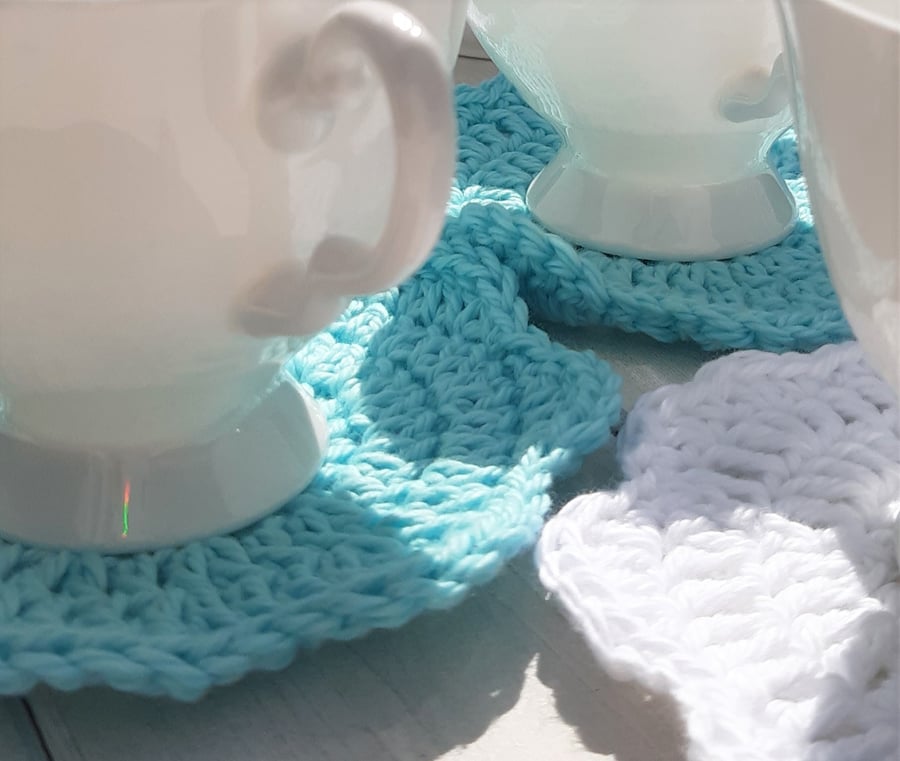 Handmade Aqua and White set of coasters