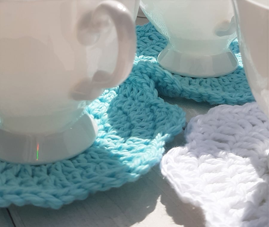 Handmade Aqua and White Coasters