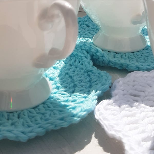 Handmade Aqua and White Coasters