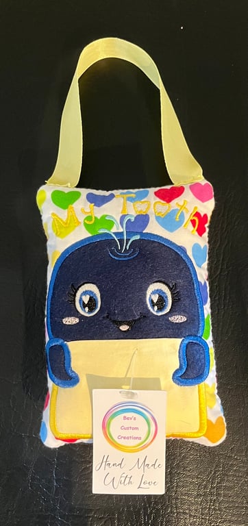 Embroidered Tooth fairy Pillow, whale