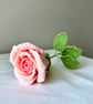 Crochet pink rose with 3 leaves ,pink flower