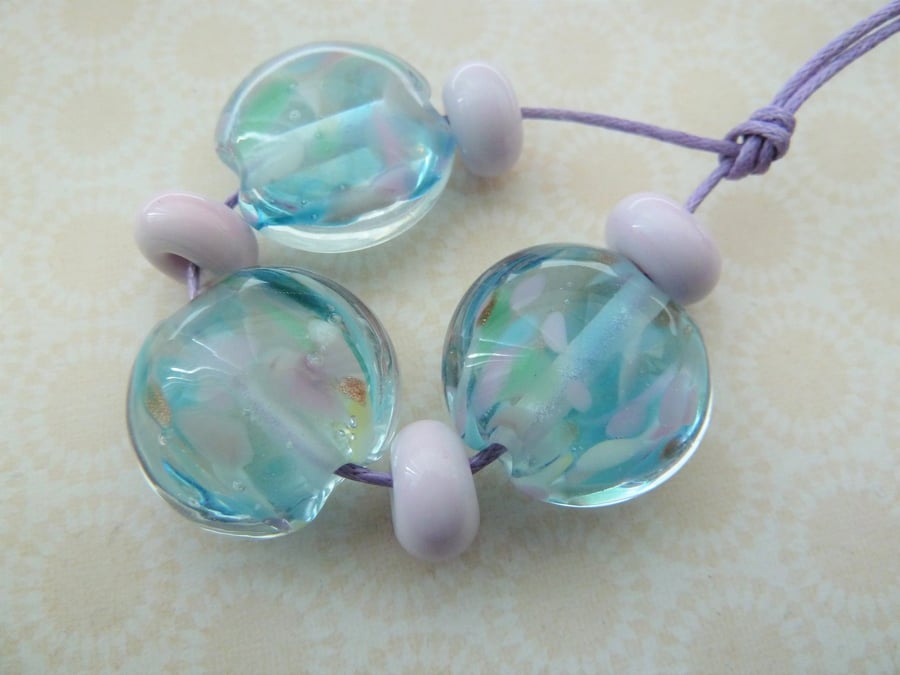 handmade lampwork pink and blue glass beads