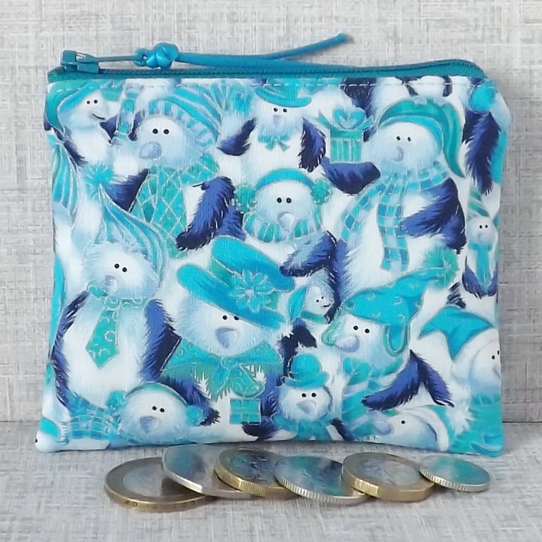 Small purse, coin purse, snowmen, Christmas
