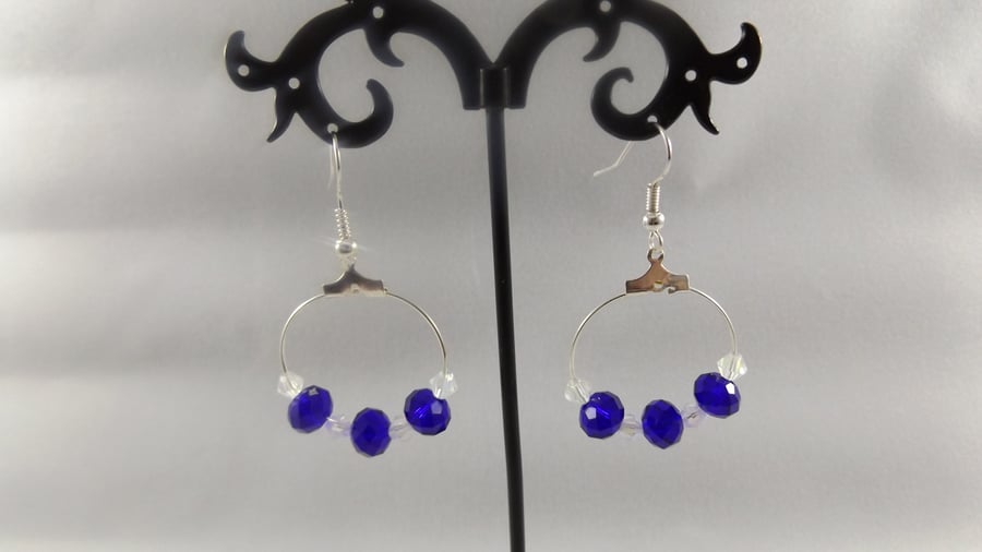 hoop blue crystal and moonstone earrings