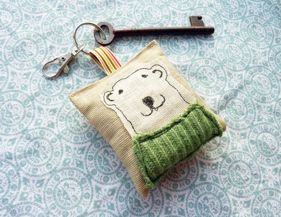Handmade Polar Bear Keyring 