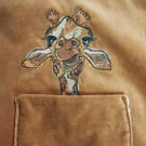 Tote Bag, Tan colour with Giraffe embroidery