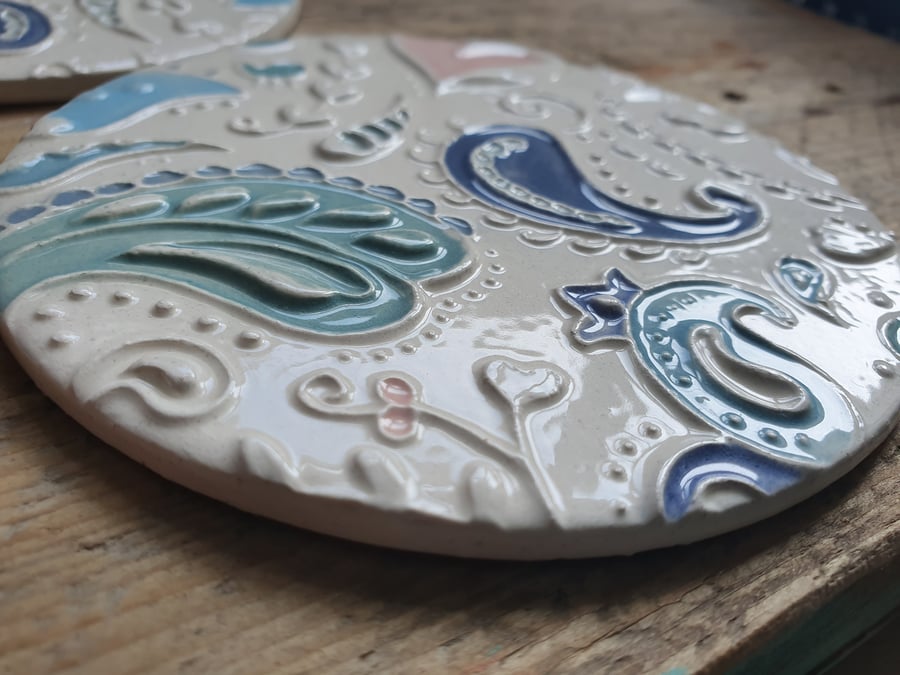 Handmade Ceramic Paisley Coasters Sold individually