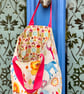 Small tote bag - jungle theme and bold floral lining