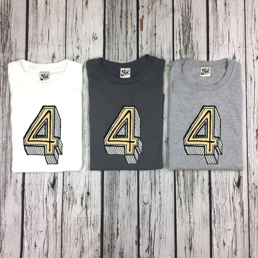 Number four T-Shirt- kids 4 tshirt- 4th Birthday outfit for boy or girl