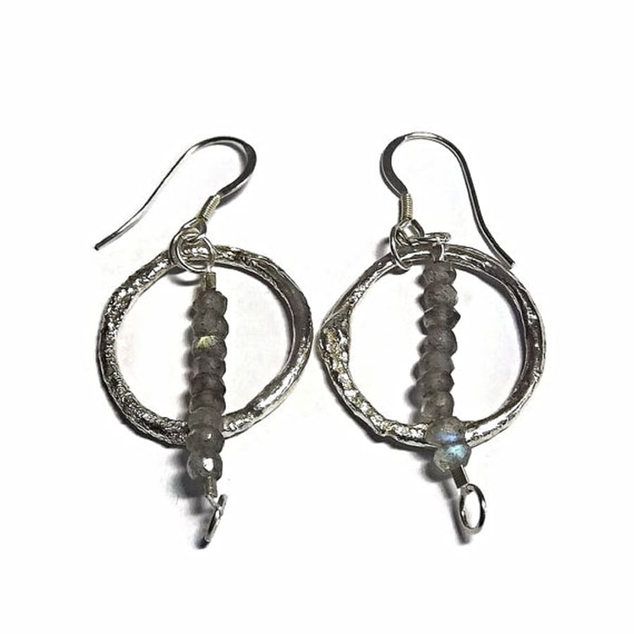 faceted labradorite and sterling silver hoop earrings