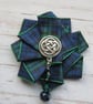 Black Watch Tartan Beaded Rosette – Handmade Scottish Heritage Clip or Brooch