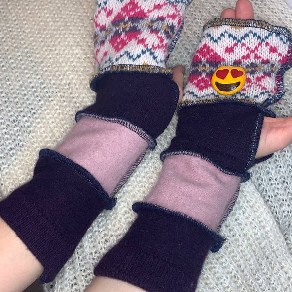 Recycled Wool Fingerless Gloves: Upcycled Hand & Wrist Warmers