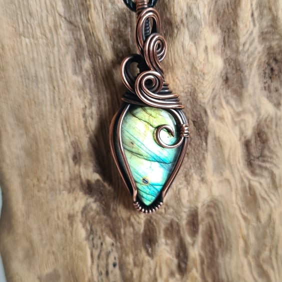 Natural Labradorite & Copper Pendant Necklace Gift Crystal Jewellery Jewelry