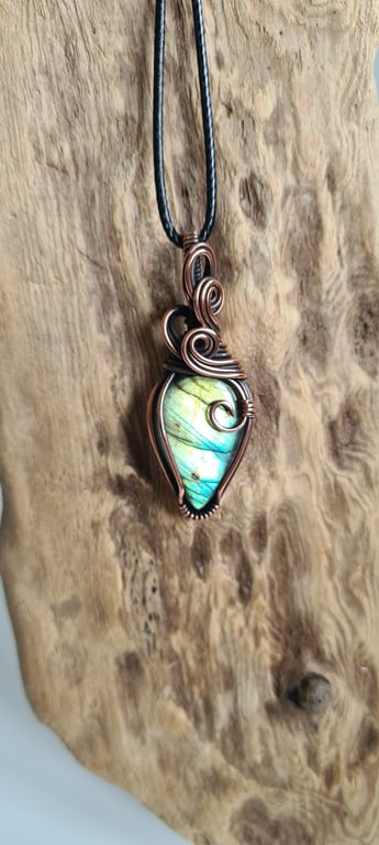 Natural Labradorite & Copper Pendant Necklace Gift Crystal Jewellery Jewelry