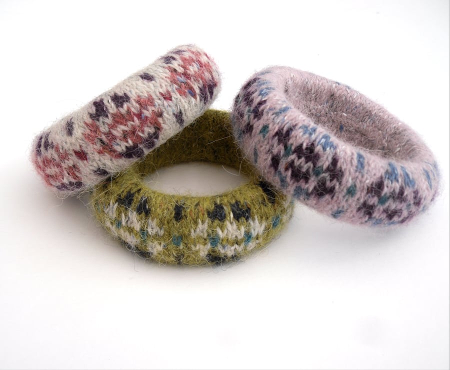 Hand Knit Fair Isle Wool Bangle