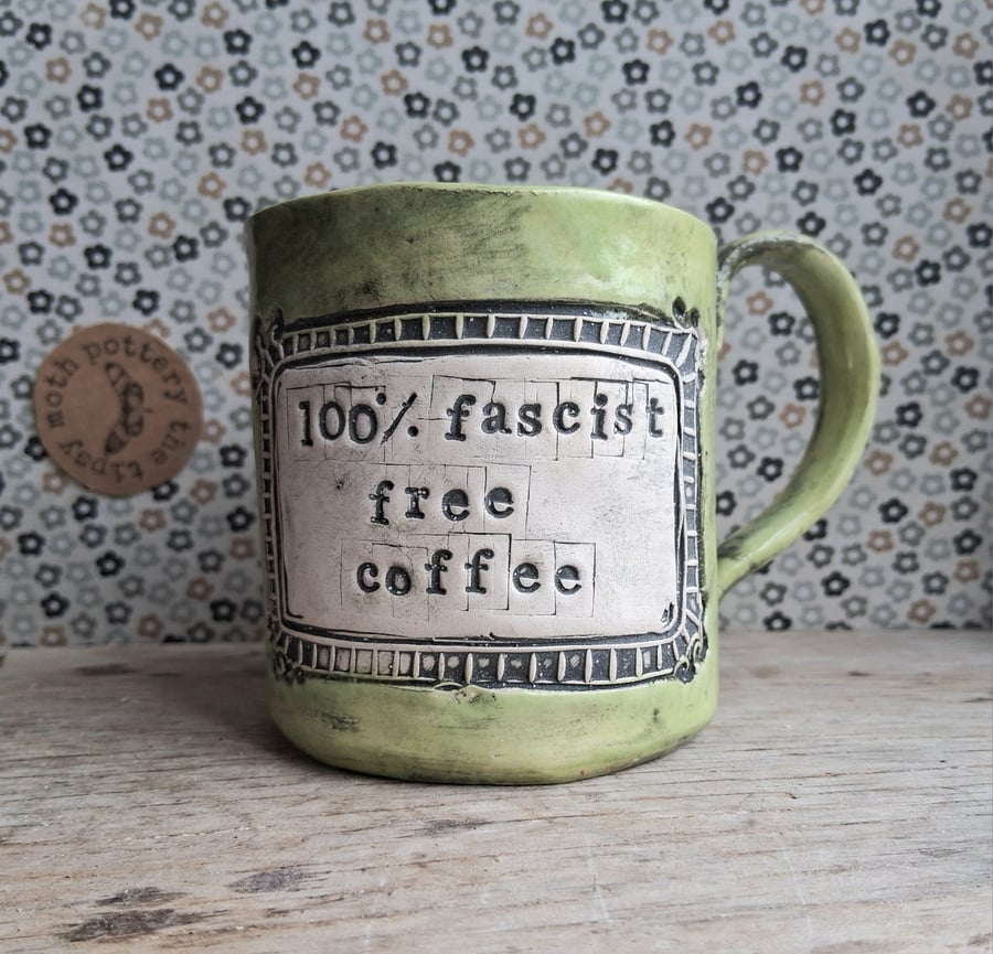 Ceramic handmade coffee mug 100% f8scist free coffee choose from 3 colours